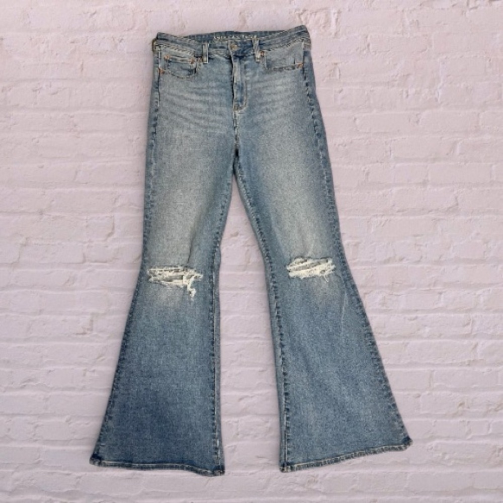 American Eagle Outfitters Distressed Blue Flare Jeans